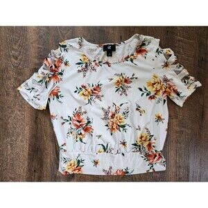 Womens M iByer Floral Shoulder Detail Blouse
